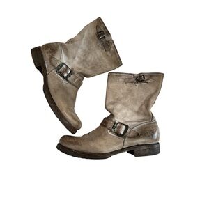 Frye Veronica Taupe Leather Moto Boots